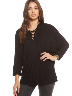 Thermal 3/4 Sleeve Lace Up Dolman Hoodie