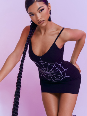 Black Spider Print Strappy Bodycon Dress