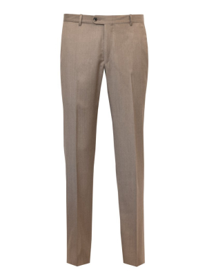 Tan Wool Flat Front Trousers