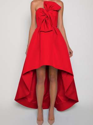 Silk Faille Twisted Bow High Low Gown