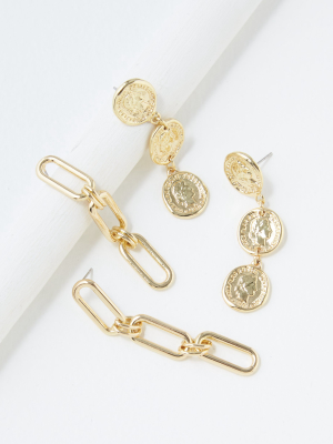 Aeo Coin + Chain Earrings 2-pack