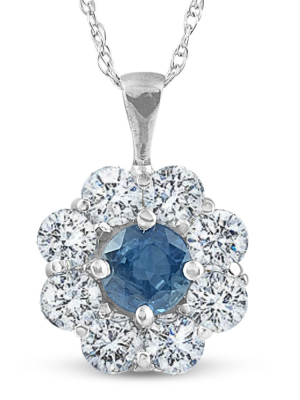 Pompeii3 1 1/4ct Blue Sapphire & Diamond Halo Pendant 14k White Gold