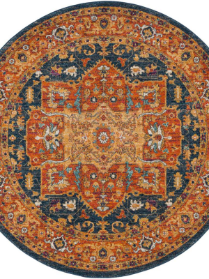 Evoke Blue/orange Round Rug