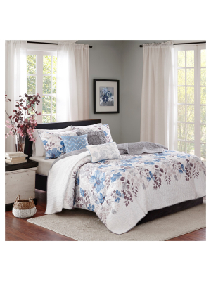 Willow Watercolor Floral Quilted Coverlet Set - 6pc