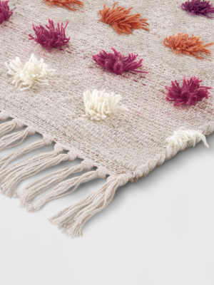 Tan Striped With Poms Woven Fringed Rug - Opalhouse™