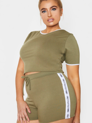 Prettylittlething Plus Khaki Pj Short Set