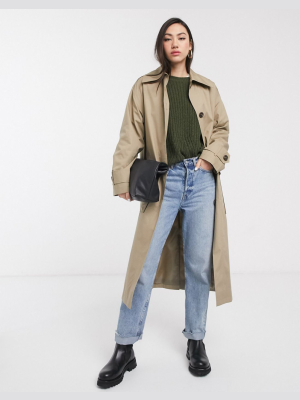 Asos Design Boyfriend Trench Coat In Stone