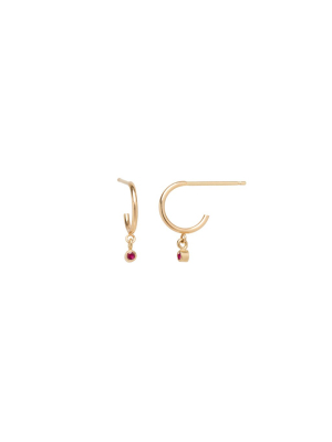 14k Dangling Ruby Huggie Hoops | July Birthstone