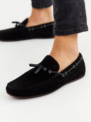 Asos Design Driving Shoes In Black Suede With Lace Detail