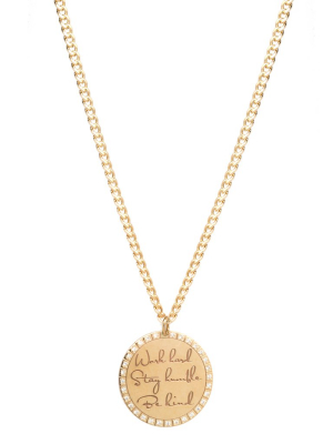 14k Medium Diamond Mantra Necklace On Small Curb Chain