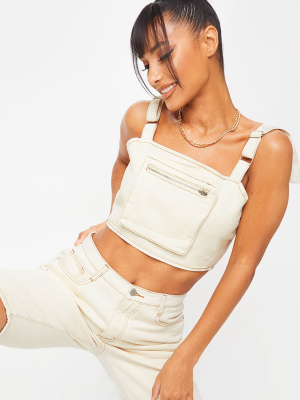 Ecru Pocket Front Crop Top