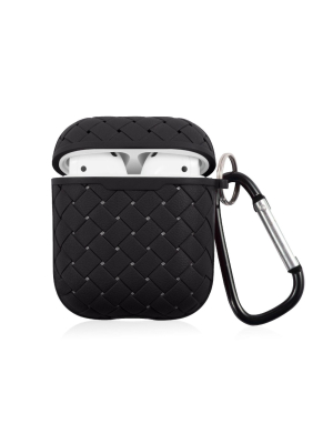 Insten Weave Shape Case For Airpods 1 & 2, Soft Tpu Skin Cover With Carabiner, Black