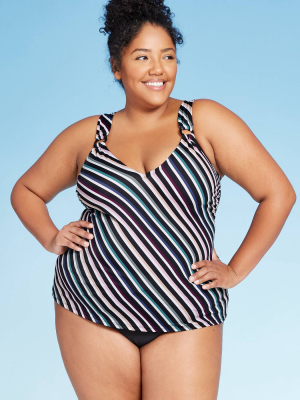 Women's Plus Size Ring Detail Tankini Top - Kona Sol™ Stripe