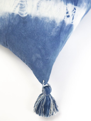 Backordered: Indigo Diagonal Shibori Tassel Lumbar Pillow 12" X 20"