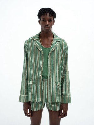 Men's Pencil Stripe Classic Cotton Pyjama Top Green