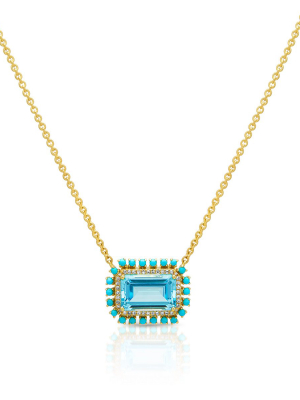 18kt Yellow Gold Blue Topaz Turquoise Diamond Portofino Necklace