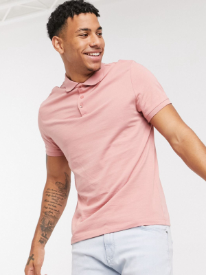 Asos Design Organic Jersey Polo In Pink