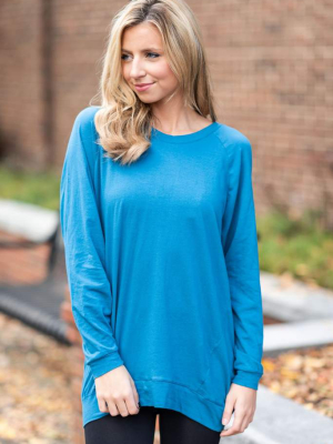 Slouchy Dolman Teal Blue Long Sleeve Tunic