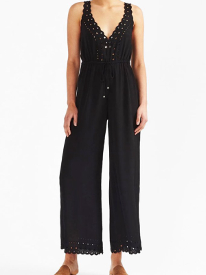 Damara Embroidered Jumpsuit - Black