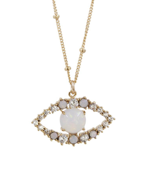 Cz Pave Evil Eye + Opal Outline Necklace