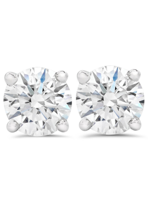 Pompeii3 3/4ct Diamond Studs Round Cut With Screw Backs 14k White Gold Lab Created