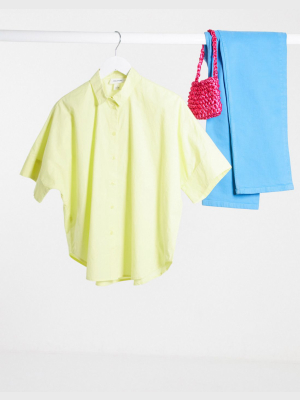 Monki Luca Poplin Oversize Boxy Shirt In Yellow