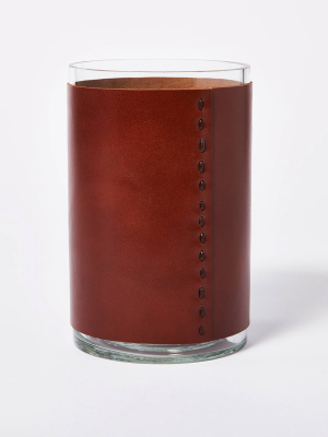 8" X 5" Glass With Leather Vase Brown - Threshold™ Designed With Studio Mcgee