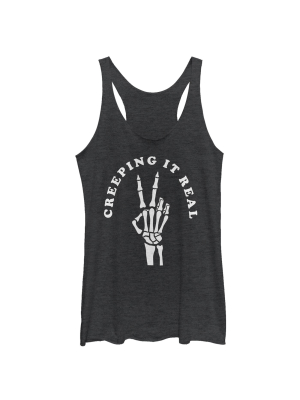 Women's Chin Up Halloween Creepin' Real Skeleton Racerback Tank Top