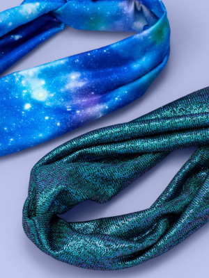 Girls' 2pk Soft Galaxy Twist-front Headbands - More Than Magic™