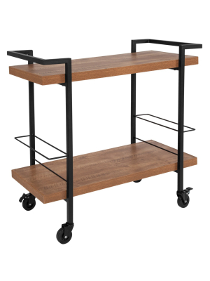 Flash Furniture Castleberry Rustic Wood Grain And Iron Kitchen Serving And Bar Cart