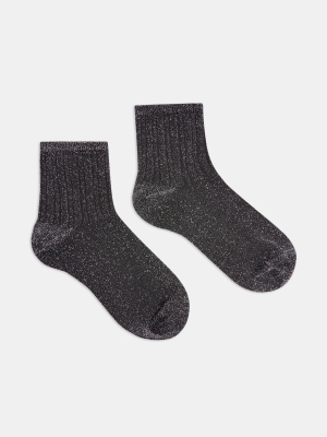 Gunmetal 3x2 Rib Glitter Socks