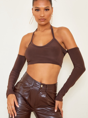 Chocolate Slinky Halterneck Cold Shoulder Long...