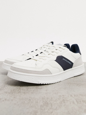 Jack & Jones Trainer With Side Stripe In White And Navy