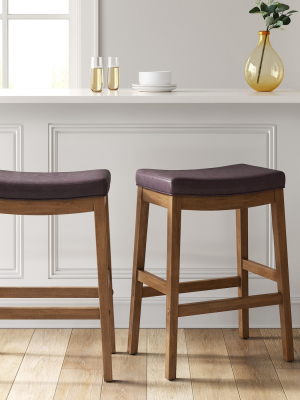 Belvidere Faux Leather Saddle Barstool Espresso Faux Leather - Threshold™