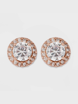 Rose Gold Over Sterling Silver Halo Cubic Zirconia Stud Fine Jewelry Earrings - A New Day™ Rose Gold/clear