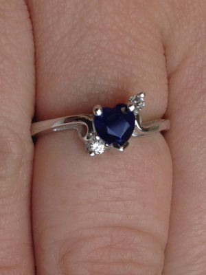 Pompeii3 1/3ct Blue Heart Sapphire Diamond Ring 14k White Gold