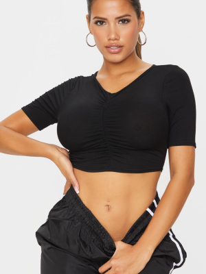 Shape Black Jersey Extreme Ruched Front Crop Top