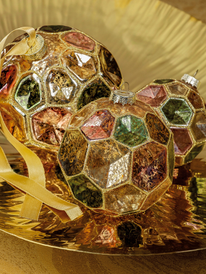 Dimpled Multicolored Ball Ornament - Gold W/autumn Jewel Tones