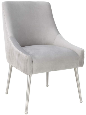 Beatrix Pleated Chair, Light Grey/brushed Stainless Legs