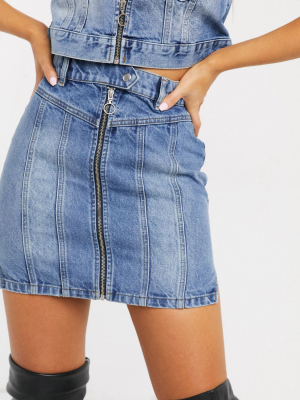 Asos Design Denim Trucker Skirt Two-piece Skirt In Blue