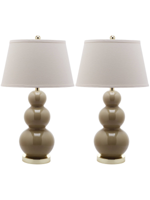 Set Of 2 Pamela Triple Gourd Lamp (includes Led Light Bulb) Taupe - Safavieh