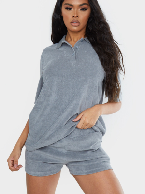 Light Grey Towelling Longline Shorts