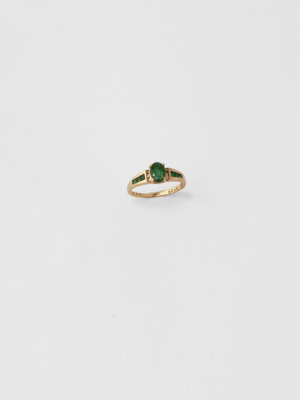 Oval Emerald & Diamond Ring / 14kt Yellow Gold