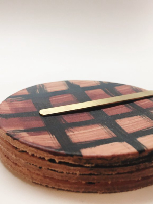 Hand-painted Leather Coaster Set Crimson Lumberjack