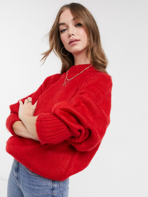 Asos Design Oversized Sweater In Brushed Yarn In Red