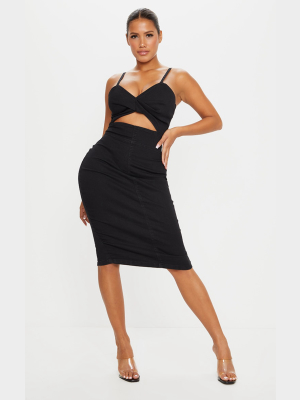 Shape Black Denim Twist Front Midi Dress