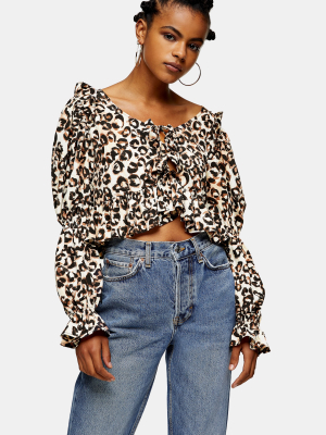 Brown Animal Print Peplum Tea Top