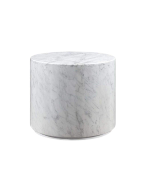 Carrara Marble Drum Side Table - White