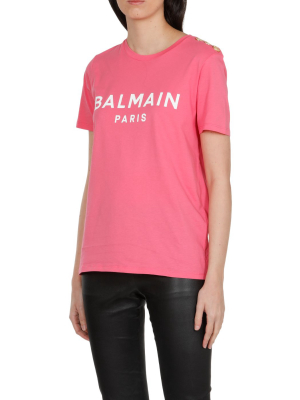 Balmain Logo Print Button Detail T-shirt