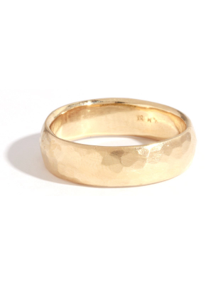 Half Domed Hammered Texture 6mm Band - 14 Karat Yellow Gold